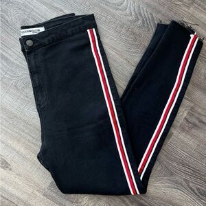 Zara Black Skinny Jeans with Red and White Stripes